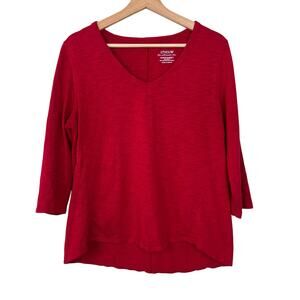 Chico's Red The Ultimate Tee Slub Knit 3/4 Sleeves Cotton/Modal Size 1 (Medium)